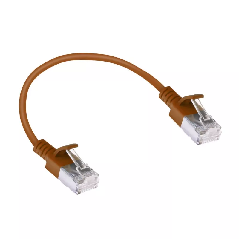 ACT Brown 0.25m LSZH U/FTP CAT6A datacentra slaidais savienojuma kabelis ar snagless RJ45 savienotājiem