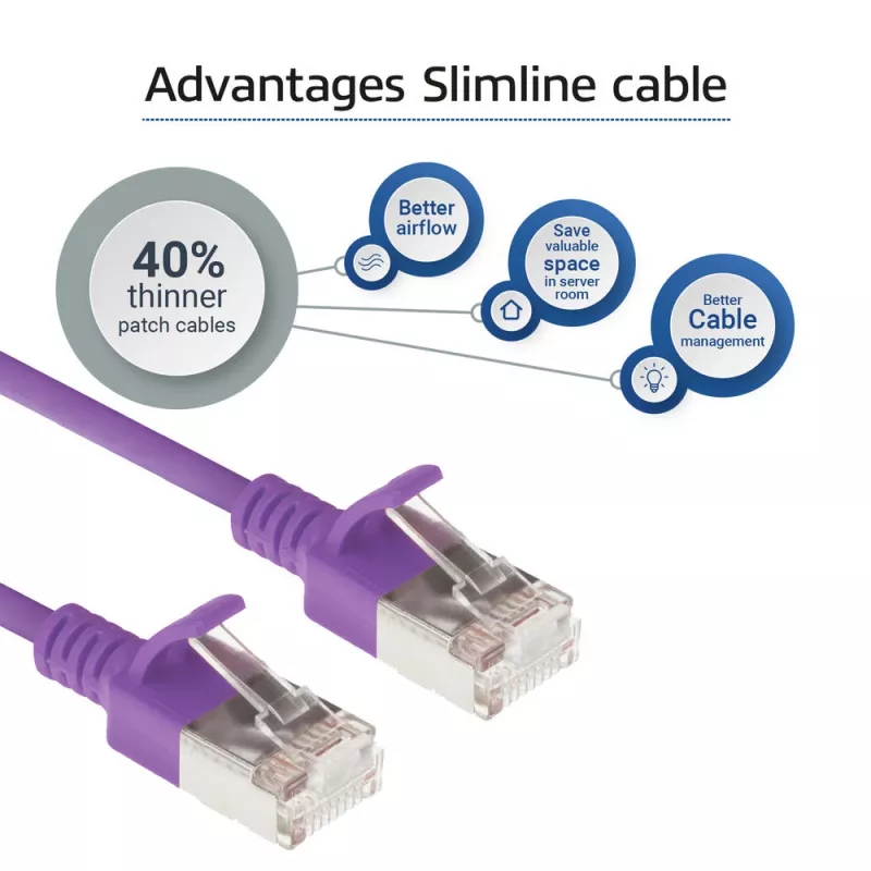 ACT Purple 1.5 m LSZH U/FTP CAT6A datacentra plānais lēciena kabelis ar aizsargātu RJ45 spraudni