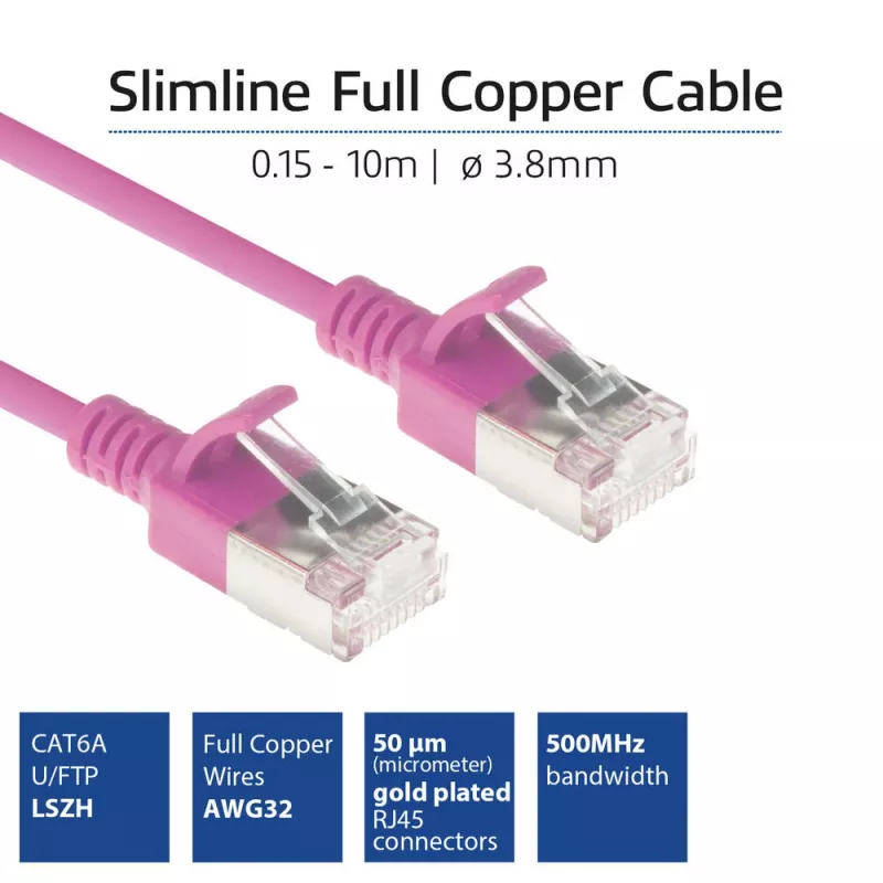 ACT Pink 1 m LSZH U/FTP CAT6A datacenter plāns vads ar RJ45 savienotājiem