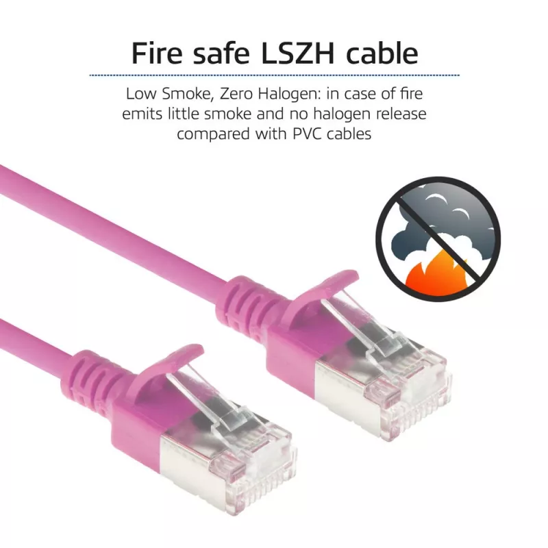 ACT Pink 2 metru LSZH U/FTP CAT6A datacentra slaidais savienojuma kabelis ar RJ45 savienotājiem