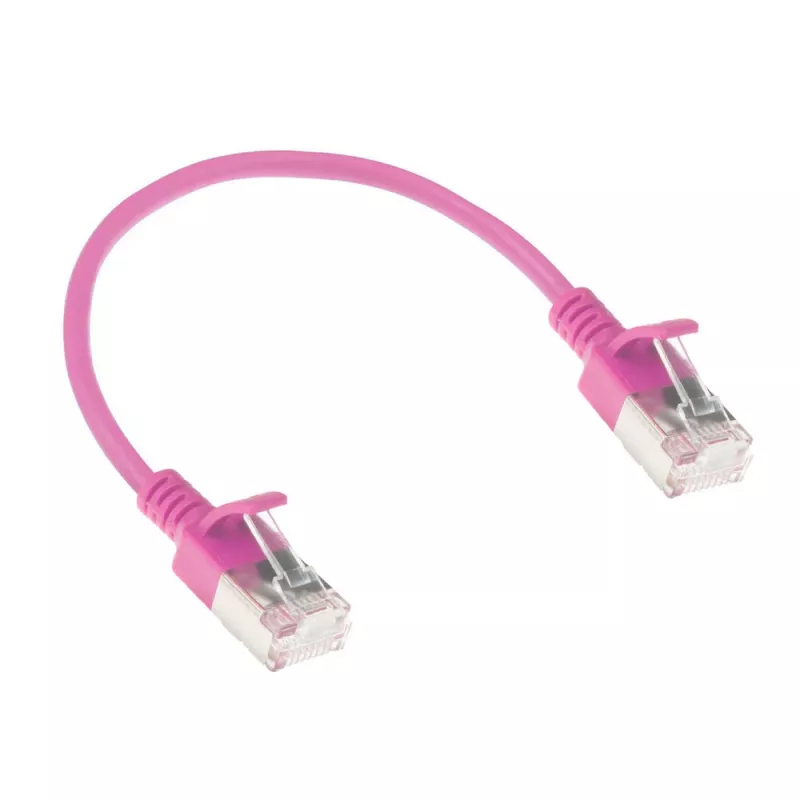 ACT Pink 0,15 metri LSZH U/FTP CAT6A datacentra plānā savienojuma kabelis ar RJ45 savienotājiem