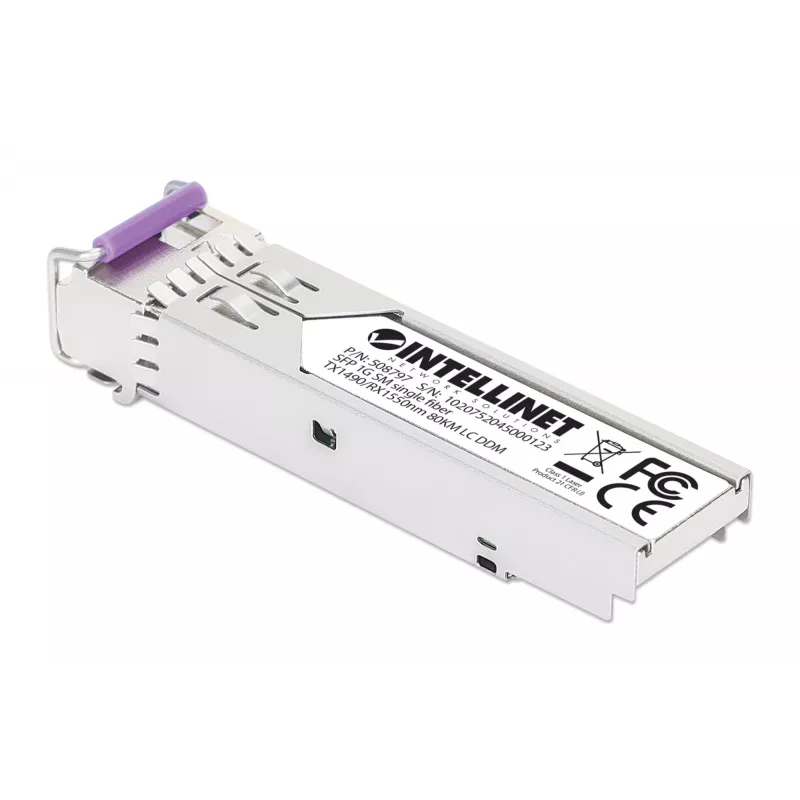 Intellinet Gigabit Fiber WDM Bi-Direkcionālais SFP optiskais raiduztvērēja modulis 1000Base-BX-U (LC) vienmoda ports, 80 km, BiDi WDM (RX1550/TX1490), MSA saderīgs
