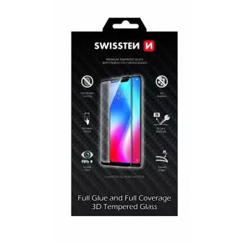 Rūdīts stikla ekrāna aizsargs SWISSTEN 3D Full Glue Samsung Galaxy S20 Ultra — pilna pārklājuma, melna mala