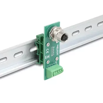 DeLOCK M12 pārejas moduļa adapteris 4 kontaktu A-kodēts sievišķais uz 5 kontaktu spaiļu bloku