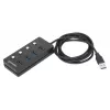 Manhattan 4-portu USB-C dokstacija/hubs ar slēdžiem katram portam, USB-A (x4), 5 Gbps (USB 3.2 Gen1), universāls, barošana no USB vai ārēja adaptera (nav iekļauts), kabelis 1.5m, melns, 3 gadu garantija
