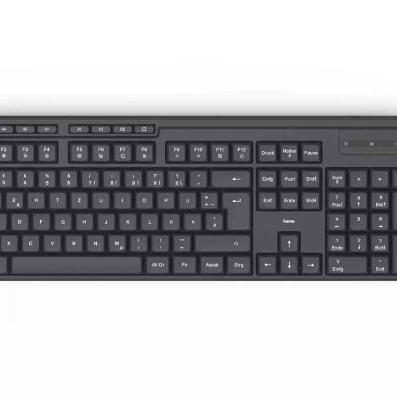 Hama WKM-200 bezvadu tastatūras un peles komplekts, RF, QWERTZ, melns