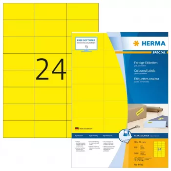 HERMA Coloured A4 70x37 mm dzeltenas papīra matētas uzlīmes 2400 gab.