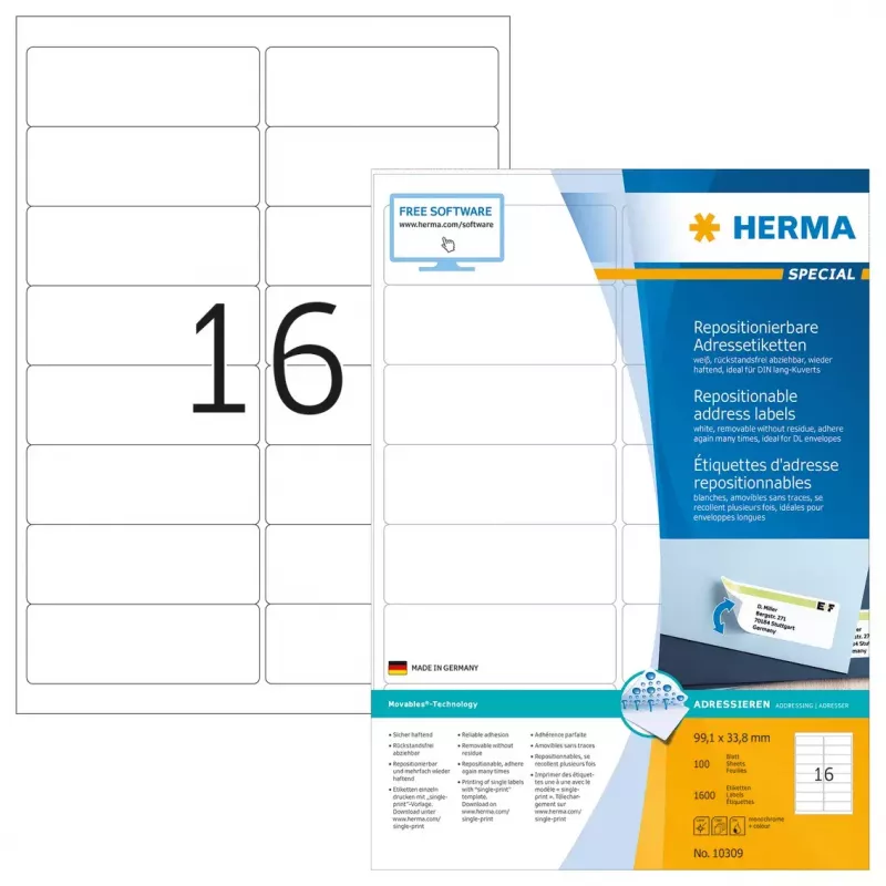 HERMA pārvietojamās adrešu etiķetes 99.1x33.8 mm