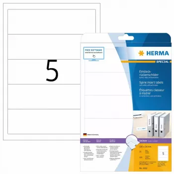 Ieliktņi muguriņas etiķetēm HERMA 5032 A4 190x54 mm balts kartons perforēts nelīmējošs