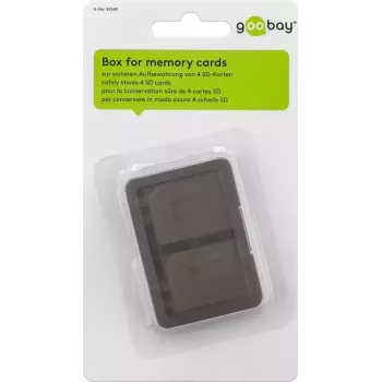 GOOBAY 95349 atmiņas karšu glabāšanas kaste — 4 sloti, SD/MicroSD/MMC, pelēka caurspīdīga plastmasa