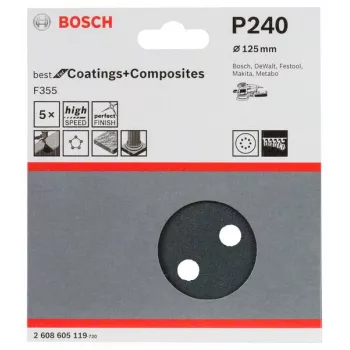Bosch 2 608 605 119 slīpēšanas palīgmateriāls Slīpēšanas lapa P240 5 gab.