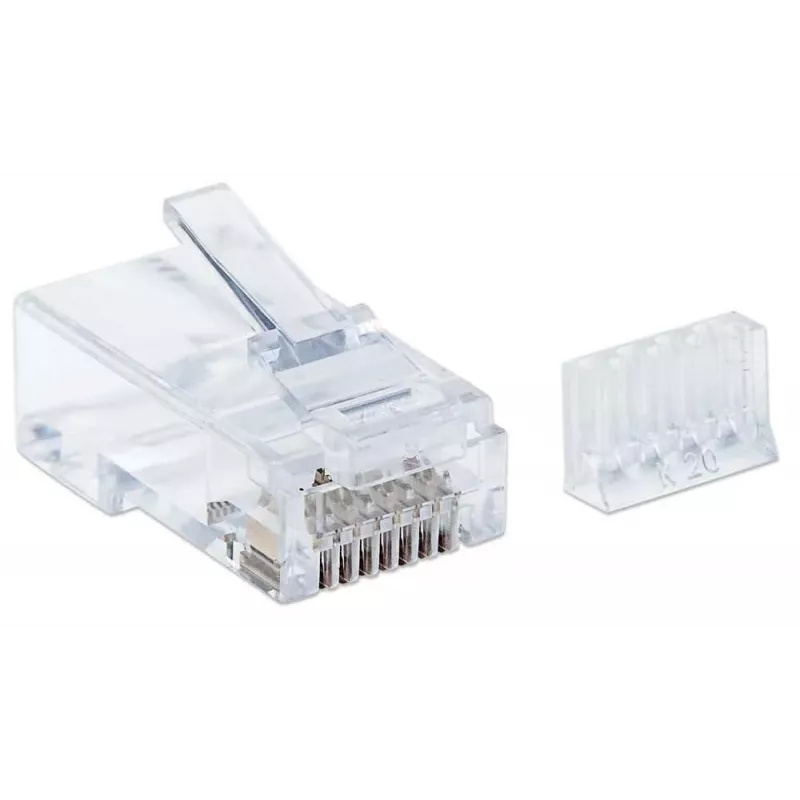 Intellinet RJ45 modulārie spraudņi, Cat6, UTP, 3-zaru, cietai stieplei, 15 µ apzeltīti kontakti, 90 iepakojumā