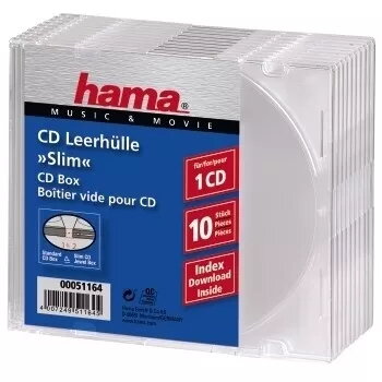 Hama CD Slim tukšā kastīte 051164, 10 gab., caurspīdīga, 1 disks