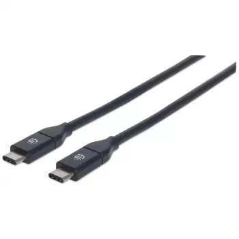 Manhattan USB-C uz USB-C kabelis, 50 cm, vīrietis-vīrietis, melns, 10 Gbps (USB 3.2 Gen2), 3A ātra uzlāde, SuperSpeed+ USB, mūža garantija