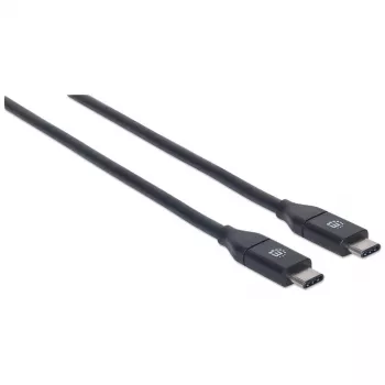 Manhattan USB-C uz USB-C kabelis, 50 cm, vīrietis-vīrietis, melns, 10 Gbps (USB 3.2 Gen2), 3A ātra uzlāde, SuperSpeed+ USB, mūža garantija