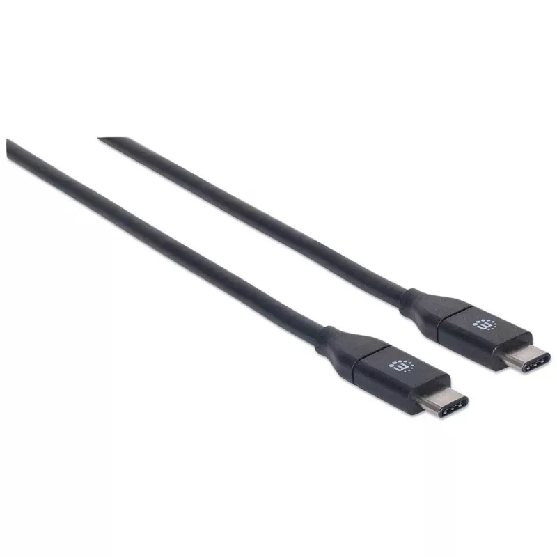 Manhattan USB-C uz USB-C kabelis, 50 cm, vīrietis-vīrietis, melns, 10 Gbps (USB 3.2 Gen2), 3A ātra uzlāde, SuperSpeed+ USB, mūža garantija