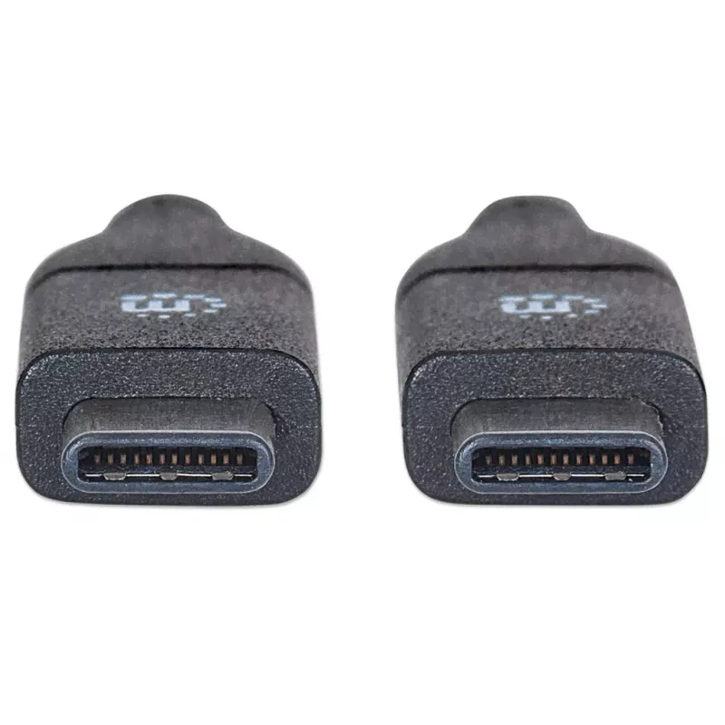 Manhattan USB-C uz USB-C kabelis, 50 cm, vīrietis-vīrietis, melns, 10 Gbps (USB 3.2 Gen2), 3A ātra uzlāde, SuperSpeed+ USB, mūža garantija