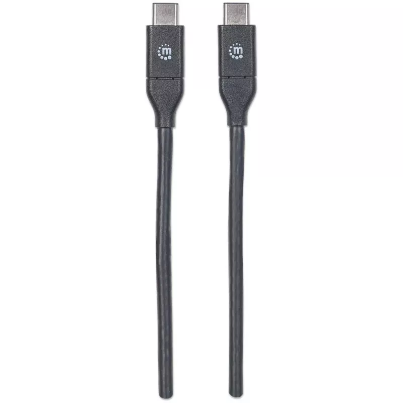 Manhattan USB-C uz USB-C kabelis, 50 cm, vīrietis-vīrietis, melns, 10 Gbps (USB 3.2 Gen2), 3A ātra uzlāde, SuperSpeed+ USB, mūža garantija