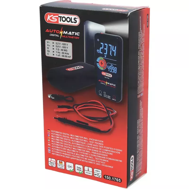 KS Tools 150.1765 automātiskais digitālais multimetrs ar mērījumu zondēm