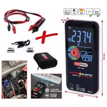 KS Tools 150.1765 automātiskais digitālais multimetrs ar mērījumu zondēm