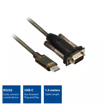 ACT USB-C uz Seriālo Adapteris AC6002 Melns 1.5m