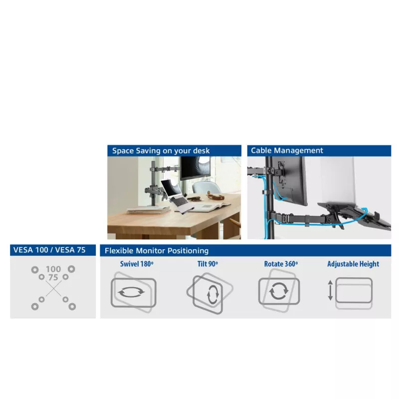ACT AC8305 monitora un klēpjdatora stiprinājums, augstuma regulēšana 0-450 mm