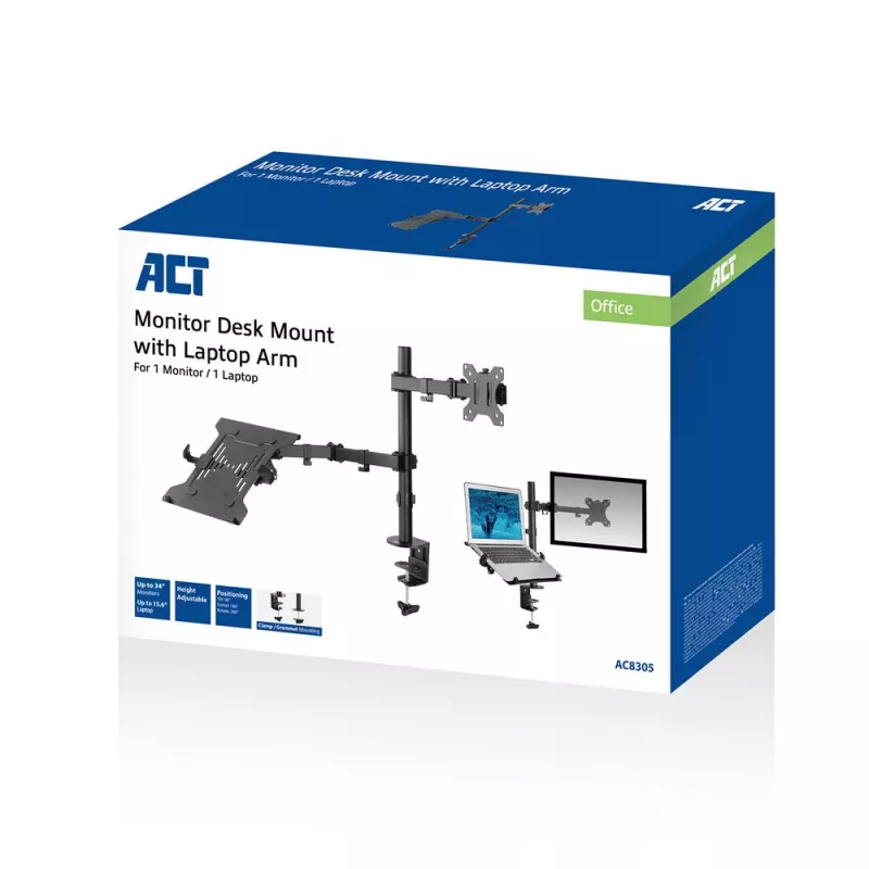ACT AC8305 monitora un klēpjdatora stiprinājums, augstuma regulēšana 0-450 mm