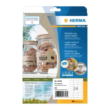 HERMA 10753 pašlīmējošas etiķetes Taisnstūra Pastāvīga Brūna 480 gab