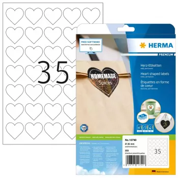 HERMA 10790 pašlīmējošās sirsniņu uzlīmes Pastāvīgi baltas 350 gab.