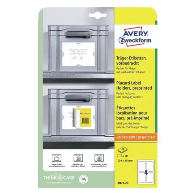 Avery Placard Label Holders gaiši pelēki, pašlīmējoši, A4, 80 etiķešu turētāji