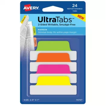 Avery Ultra Tabs 74767 tukšas lapu cilnes, neonzaļa, oranža, rozā, dzeltena