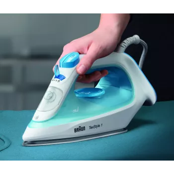 Braun TexStyle 1 SI1050BL Gludeklis ar tvaiku, Keramikas zole, 2000 W, Zils, Balts