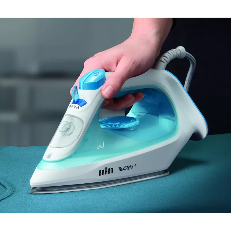 Braun TexStyle 1 SI1050BL Gludeklis ar tvaiku, Keramikas zole, 2000 W, Zils, Balts