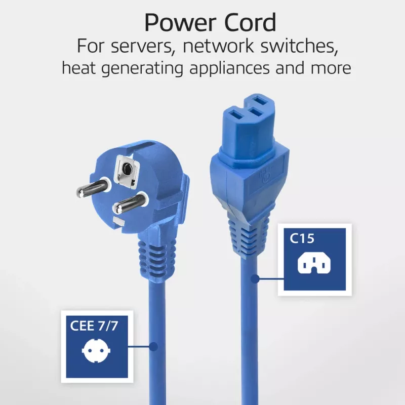 ACT barošanas vads CEE 7/7 leņķa C15 zils 1,5 m 230V 10A