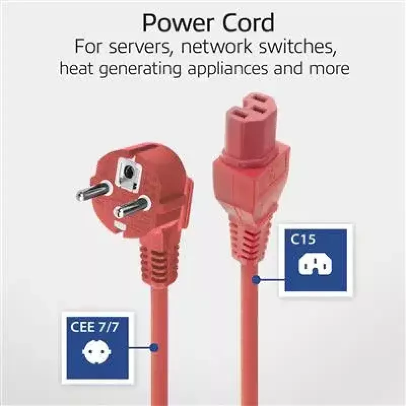 ACT strāvas vads CEE 7/7 vīriešu leņķa C15 sarkans 1 m 250 V 10 A