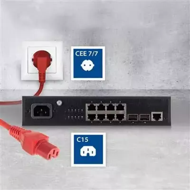 ACT strāvas vads CEE 7/7 vīriešu leņķa C15 sarkans 1 m 250 V 10 A