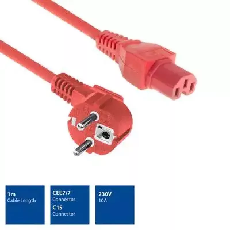 ACT strāvas vads CEE 7/7 vīriešu leņķa C15 sarkans 1 m 250 V 10 A