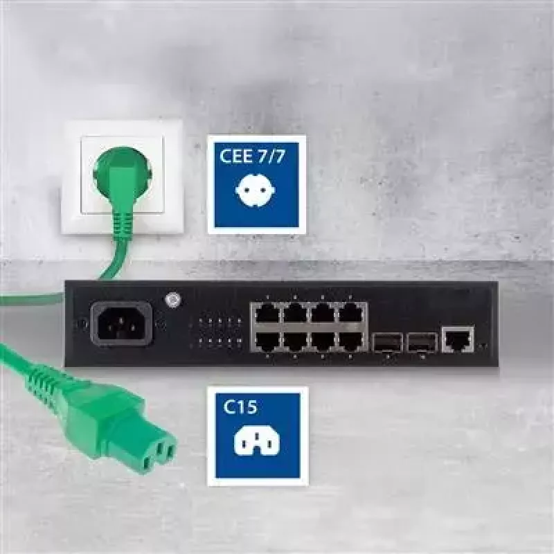ACT strāvas vads CEE 7/7 vīriešu leņķveida C15 zaļš 1 m 250 V 10 A