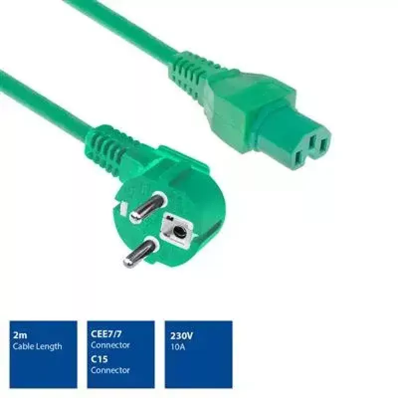 ACT barošanas vads CEE 7/7 vīriešu leņķa C15 zaļš 2 m 250 V 10 A