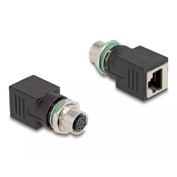 DeLOCK M12 Adapter A-kodēts 8 kontaktu ligzda uz RJ45 ligzdu taisns