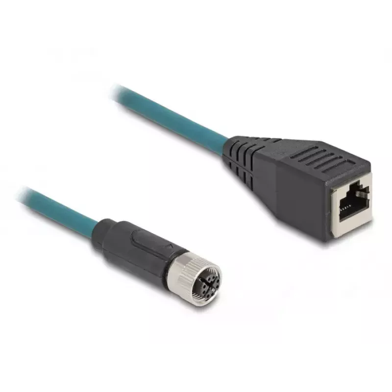 DeLOCK M12 adaptera kabelis A-kodēts 8 kontaktu sievišķais uz RJ45 sievišķo 50 cm