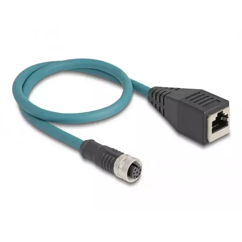 DeLOCK M12 adaptera kabelis A-kodēts 8 kontaktu sievišķais uz RJ45 sievišķo 50 cm