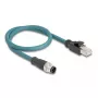 Tīkla kabelis DeLOCK M12 A-kodēts 8 kontaktu vīrišķais uz RJ45 vīrišķo 50 cm