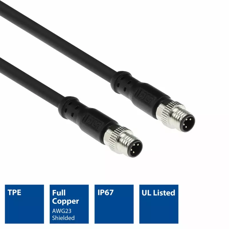 ACT Industrial sensora kabelis 1,50 m M8A 4-pin vīriešu/vīriešu, Ultraflex Xtreme TPE, ekranēts
