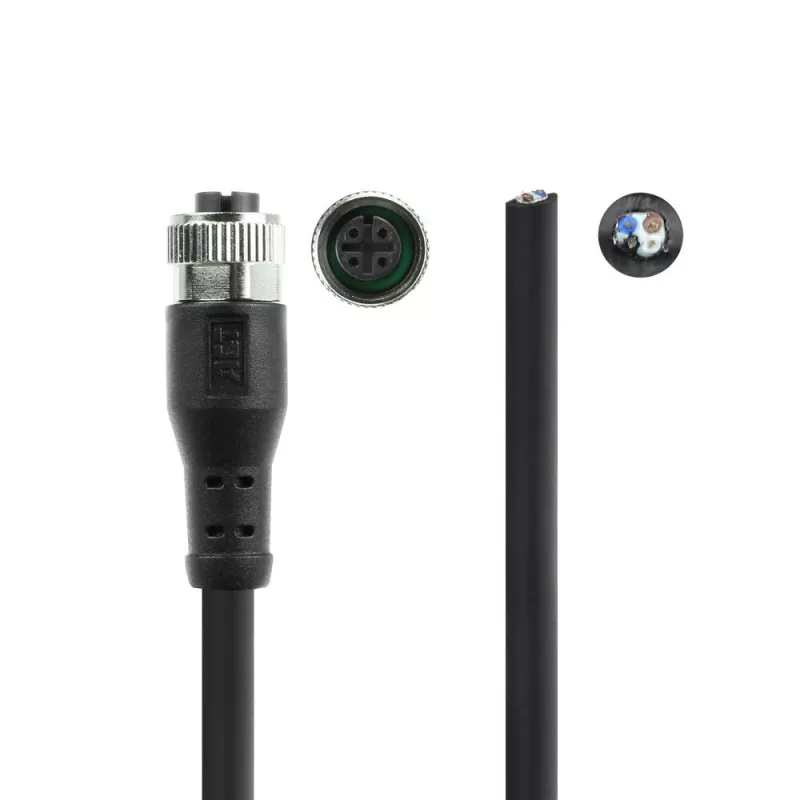 ACT Industrial sensora kabelis 5.00 m M12A 4-pin sievišķais uz atvērtu galu Superflex Xtreme TPE, ekranēts