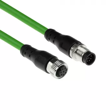 ACT Industrial sensora kabelis 1,50 m M12A 8-pin tēviņš uz M12A 8-pin mātīti, Ultraflex TPE, ekranēts