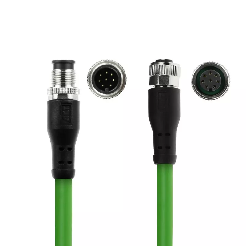 ACT Industrial sensora kabelis 1,50 m M12A 8-pin tēviņš uz M12A 8-pin mātīti, Ultraflex TPE, ekranēts
