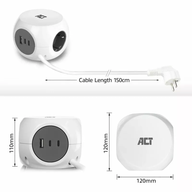 ACT AC2420 pagarinātājs 1.5 m 3 kontaktligzdas Balts