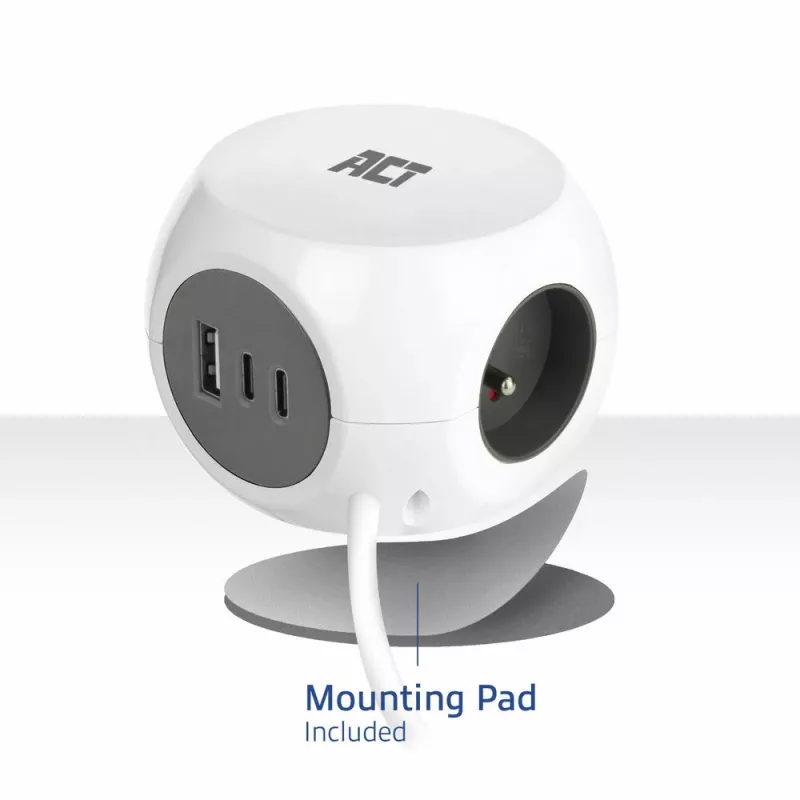 ACT AC2425 pagarinātājs ar USB 1.5 m 3 kontaktligzdas Balts