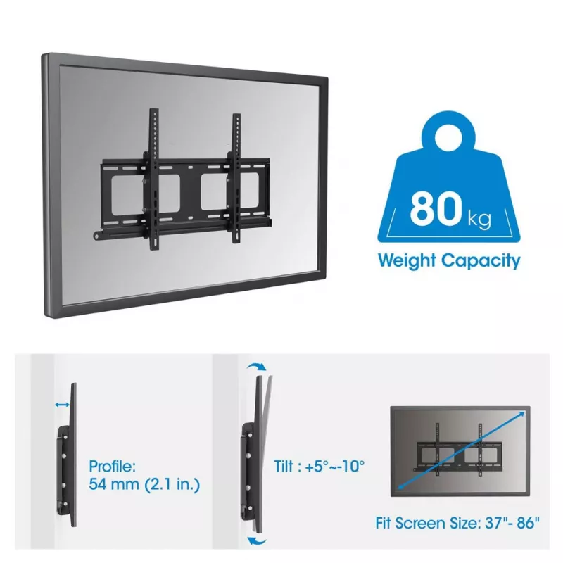 Manhattan āra sienas stiprinājums televizoriem un monitoriem (sasverams, pretzādzību), 37 inch-65 inch, VESA 200x200-600x400mm, līdz 80kg, slēdzams